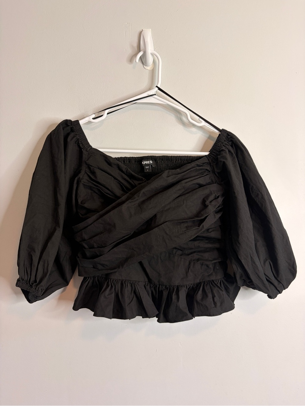 Express Black Off-Shoulder Ruffled Puff Sleeve Blouse Small